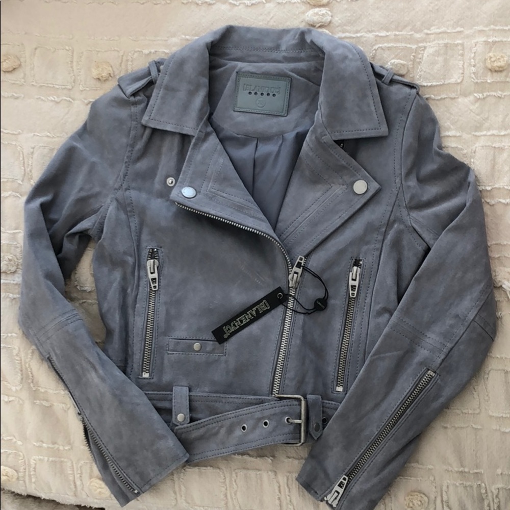 Light grey leather moto jacket